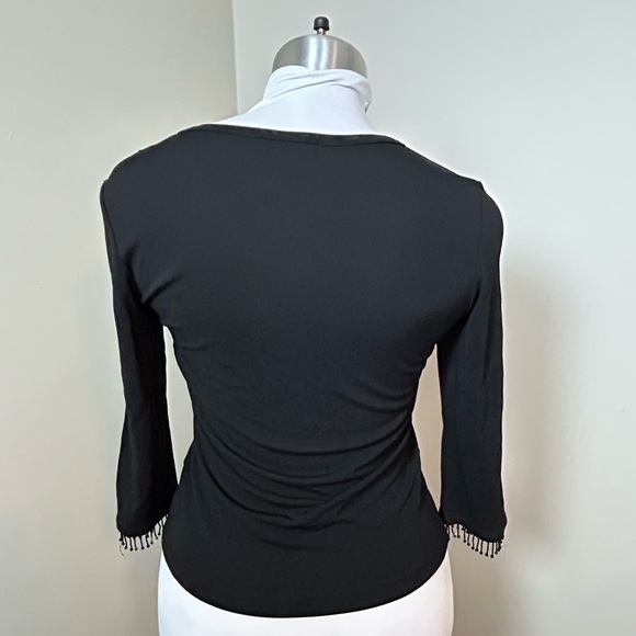 CASUAL CORNER Black Festive Fitted Beaded 3/4 Sleeve Top Size Medium - Picture 2 of 6